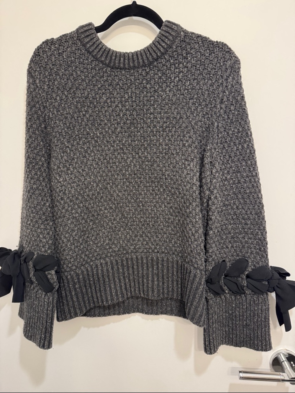 Club Monaco Women's Gray Knit Sweater with Bow Detail
